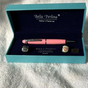 Bella Perlina New In Original Box Pink Pen With Two Interchangeable Beads